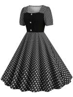 Women summer casual polka dot print short sleeve a line party vintage elegant midi dress - details 7