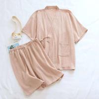 Conjunto de pijama de 2 piezas para pareja japonesa, hilo de algodón fino, pantalones cortos de manga corta, kimono para hombre y mujer, decoración del hogar - details 6