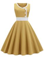 Vestido de fiesta estilo años 50 y 60 con estampado de mujer y vuelo amplio - details 4