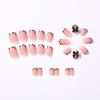 24Pcs Uñas Postizas Francesas Con Leopardo Y Lazo Negro 3D Uñas Postizas Cortas Cuadradas Para Mujer Cubierta Total De Fingertips Material ABS Para El Office - details 7
