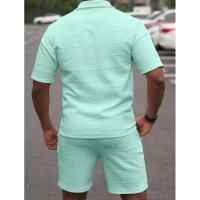 Conjunto de manga corta informal de moda de color sólido Temu Shein para hombre - details 1