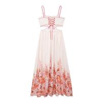 BUNO-Vestido estampado de tirantes con personalidad a la moda de verano para mujer, falda larga sin mangas con cordones y espalda descubierta - details 4