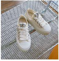 Zapatos de mujer con plataforma baja, zapatos deportivos de lona blanca - details 8