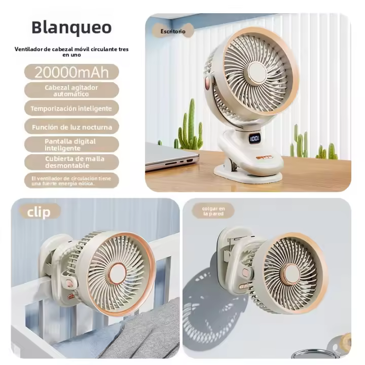 Ventilador USB Portátil con Luz Nocturna Rotación de 360°, 3 Velocidades, Silencioso y Ahorro Energético para Cama/Escritorio/Pared - 1