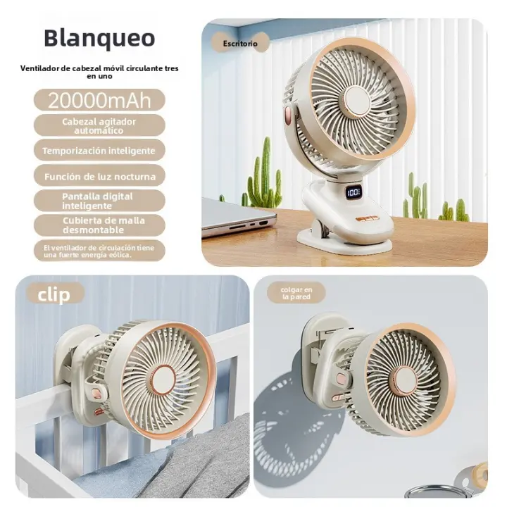 Ventilador USB Portátil con Luz Nocturna Rotación de 360°, 3 Velocidades, Silencioso y Ahorro Energético para Cama/Escritorio/Pared - 1