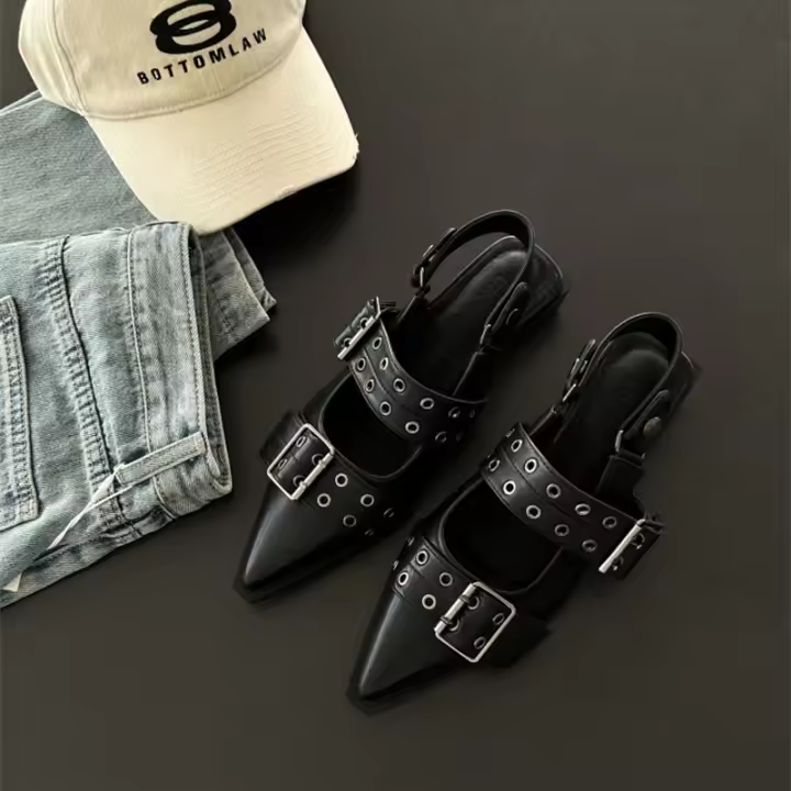 Zapatos Mary Jane estilo francés con punta en punta, zapatos retro de tacón medio grueso - 1