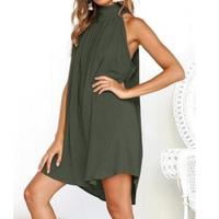 Vestido elegante para mujer, vestido corto de gasa sin mangas, top de cuello redondo, blusa, vestido casual. - details 3