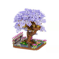 Mini Sakura Tree House con luces, bloques de construcción, flor de cerezo, estación de tren, ciudad, vista de la calle, ladrillos, juguetes para niños, regalo de Navidad para niñas - details 3