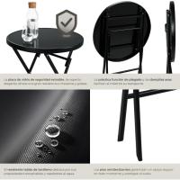 Conjunto Muebles Jardín Exterior 3 Piezas con Estructura de Acero, Mesa y Sillas Terraza Resistentes a Intemperie, Topes en Patas, Tela de Secado Rápido, Asas para Fácil Transporte - Negro - details 6