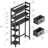 Estante de almacenamiento sobre el inodoro, organizador de baño grande de bambú de 6 niveles con 2 cajones para baño, lavadero (negro) - details 1