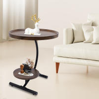 Mesa auxiliar redonda de 2 niveles, superficie de mesa auxiliar y patas resistentes para sala de estar - details 0