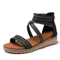 Sandalia Sandalias transpirables con tacón inclinado para mujer, zapatos romanos con cremallera trasera y parte inferior gruesa, novedad de verano 2025 - details 1