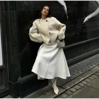Elegante Abrigo de Lana Sólida para Mujer Cuello Redondo, Manga Larga, Ajuste Suelto, Moda de Ciudad Urbana de Otoño 2024 - details 9
