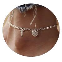 Pulsera de Tobillo de Acero Inoxidable con Letra de Cristal Color Plata - details 20