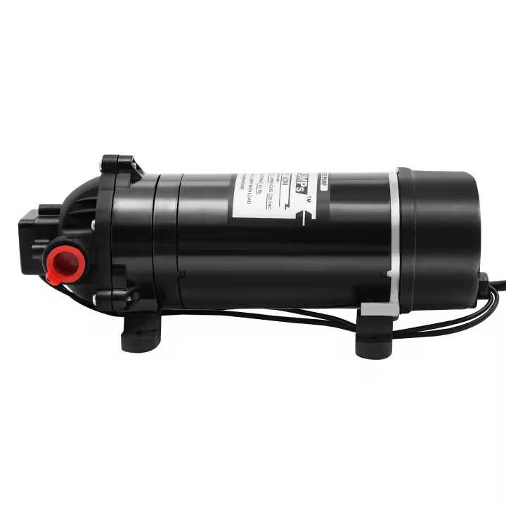 Bomba de agua de diafragma autocebante, 160PSI, 220V, 0.55A, 5,1-5,5 L/min, 26x10x10,5 cm/10,2x3,9 x 4.1in, fácil de llevar - 1