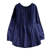 Camisa de lino y algodón para mujer, blusas casuales de talla grande, camisas holgadas de manga larga con cuello redondo, blusa vintage Lisa Haruku - details 1