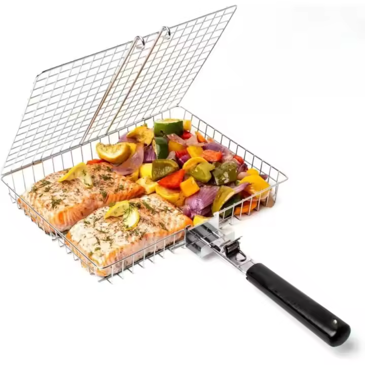 Cesta de Parrilla Plegable de Acero Inoxidable Grande Portátil para Barbacoa al Aire Libre - 1
