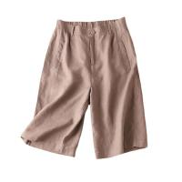 Pantalones cortos de lino de verano para mujer, pantalones cortos blancos informales con cintura elástica, pantalones cortos lisos básicos sueltos de pierna ancha de algodón y lino para mujer, pantalones cortos de cintura alta - details 0