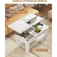 Mesa de Centro Regulable en Altura, Almacenamiento Oculto, 3 en 1, Multifunción, Mesa de Salón, Mesa de Café, Compartimento Abierto, Mesa de Comedor, para Salón, Oficina, Blanco - details 1