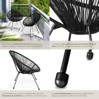 Conjunto de 2 Sillas Jardín Exterior Estilo Acapulco, Conjunto Sillas Terraza de Acero, Resistente a Intemperie, Hilos de Polietileno y Topes en Patas, Hasta 120kg, Interior/Exterior - negro - details 6