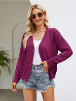 Cárdigans ahuecados para mujer, prendas de punto con parte delantera abierta, suéter con botones, cárdigan de punto con cuello en V, abrigo de moda, nuevo - details 7