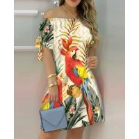 Vestido Estampado Sexy A La Moda Para Mujer, Vestido Acampanado De Manga Corta Con Hombros Descubiertos, Minivestidos Con Hombros Descubiertos Para Mujer - details 14