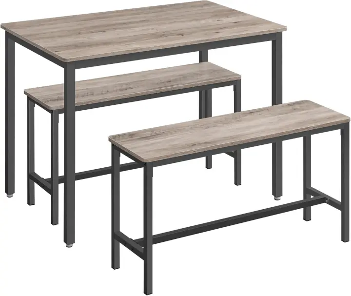 Conjunto de mesa de comedor y 2 sillas, juego de 3 piezas, mesa de 70 x 110 x 75 cm, 2 taburetes de 30 x 97 x 50 cm cada uno, marco de acero, marrón rústico y negro KDT070B01 - 1