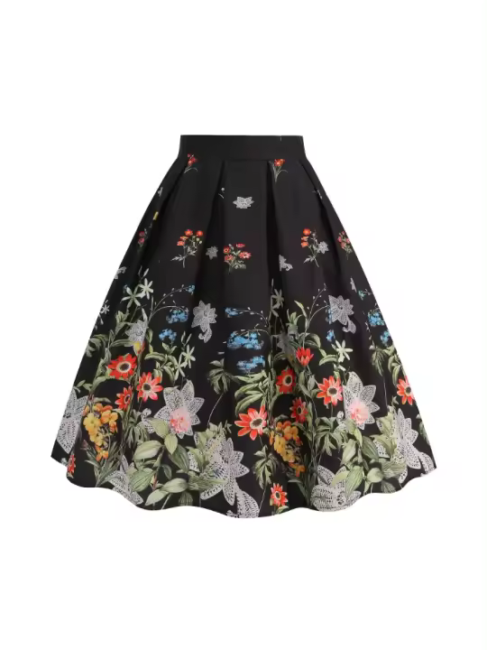 Falda con estampado de flores de moda para mujer, falda delgada con cintura plisada - 1