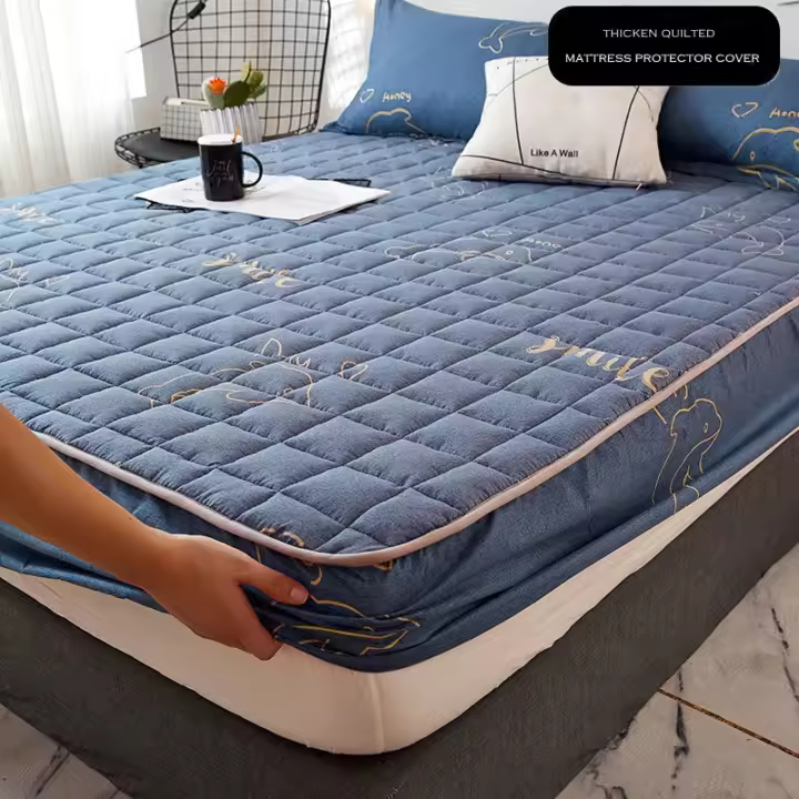 Funda protectora de colchón acolchada gruesa para pareja de 2 personas, Sábana bajera elástica de lujo, almohadilla de protección de estilo - 1