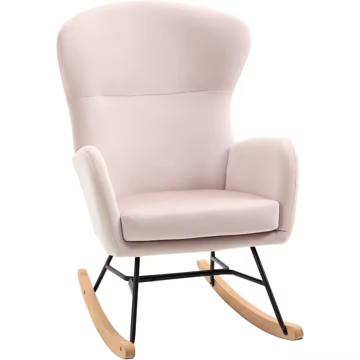 Silla Mecedora Tapizada en Terciopelo Sillón Balancín Relax con Asiento Acolchado Reposabrazos y Patas de Madera de Haya para Salón Dormitorio 65x87x102 cm - 1