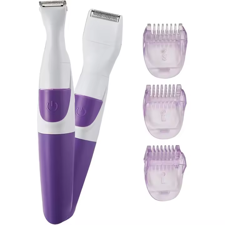 Recortador de bikini, recortador eléctrico de bikini inalámbrico para mujer, recortador de depilación seguro portátil impermeable 2 en 1 para piernas, brazos, vello corporal púbico, color morado - 1