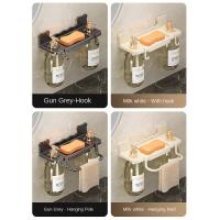 Soporte de jabón autoadhesivo montado en la pared, estante para botellas de champú con drenaje impermeable, soporte de carga grande, ahorro de espacio - details 16