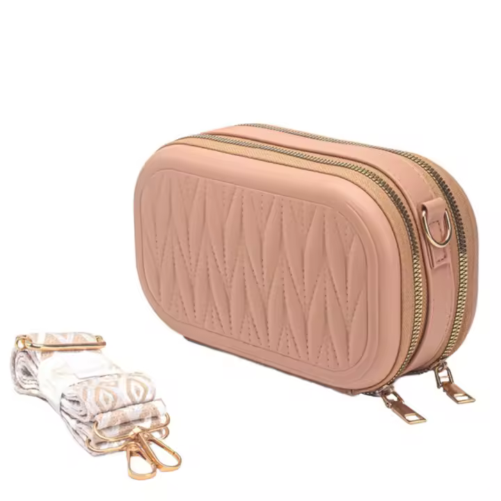 Bolsa de maquillaje de viaje de moda, bolsa cruzada cuadrada de cuero PU portátil, diseño acolchado con correa, estuche de almacenamiento de cosméticos, uso diario - 1