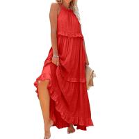 Vestido De Camisola Para Mujer Estilo Europeo Y Americano Verano Nuevo Con Aros Largo Y Volante Sin Mangas Cuello En V Vestido Largo - details 25