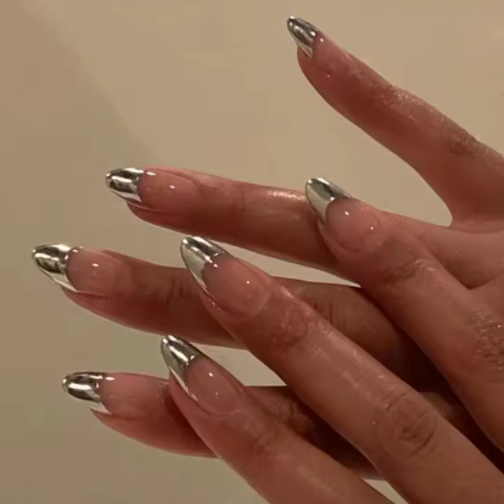 Arte de Uñas de Almendra Acrílica Y2K Set de 24 UDS Negro Diamante 3D Candado Francés Fresco de Belleza Nail Art - 1