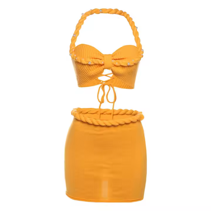 Conjunto de falda ajustada y top halter sin mangas elegante y dulce a la moda de verano - 1