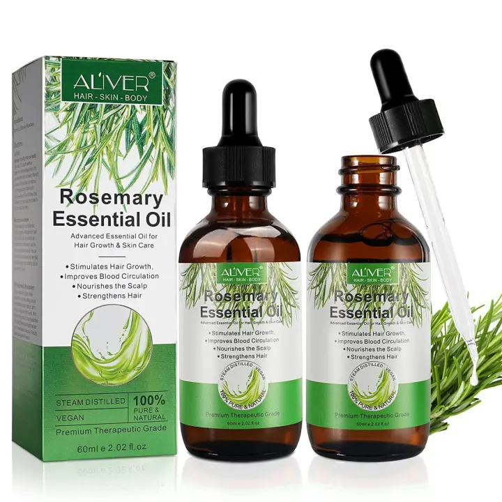Aceites esenciales de romero natural puro - Paquete de 2, aceite para el cuero cabelludo para el crecimiento del cabello para cabello seco y dañado (2.02 Fl Oz) - 1