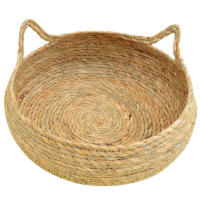 Cesta de cama tejida de ratán para gato, cojín redondo para rascar, cama trenzada de ratán para el hogar, coche, viajes al aire libre - details 3