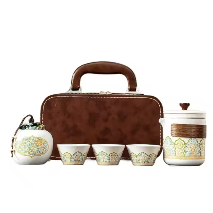 Juego de viaje, tres tazas, taza de cerámica rápida para invitados, preparación al aire libre, tetera para beber, regalo de empresa, recuerdos disponibles - 1