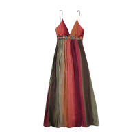 TRAFZA Vestido de noche con tirantes finos para mujer, vestido sexy de gasa con cuello en V profundo y estampado Tie Dye, moda de verano - details 1