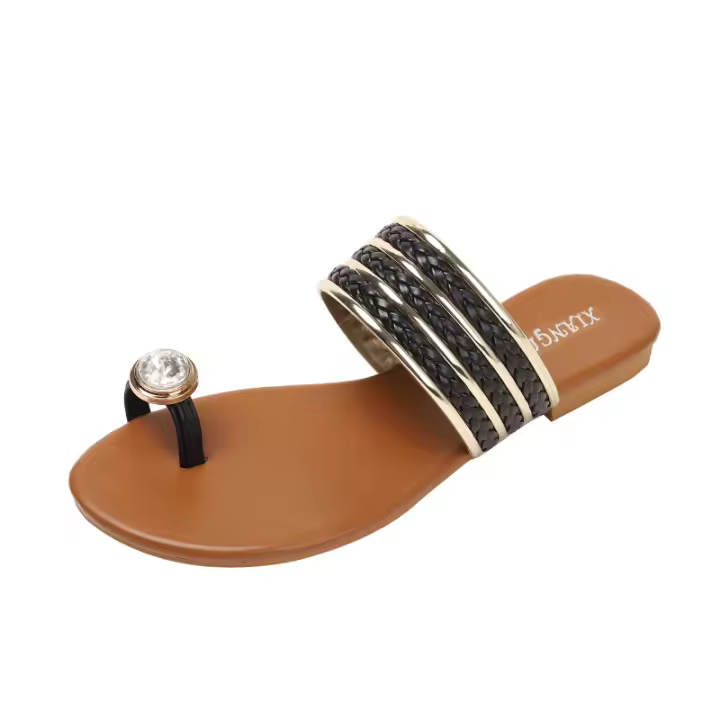 Sandalias romanas con hebilla de diamante y hebilla de una palabra, moda de verano para mujer, zapatos tejidos cómodos para mujer - 1