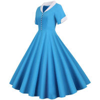 Women summer vintage a line short sleeve solid midi elegant casual party dress - details 11
