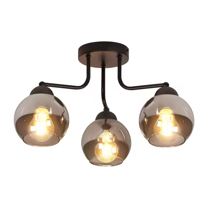 CBJKTX Lámpara de techo de vidrio negro vintage 3*E27 casquillos de bombilla - 1