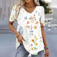 Moda Blusas Estampado de Flor 3D Camiseta de Cuello en V Talla Grande para Mujer - details 8