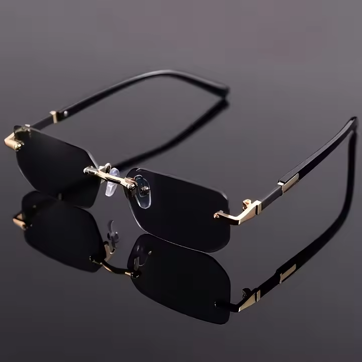 1pc Gafas de hombre cuadradas sin montura, moda casual Hip Hop, lente de PC negro con función de espejo, marco de aleación de metal precioso sin plateado, joyería decorativa para uso ordinario - 1