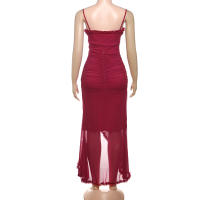 BUNO-vestidos de fiesta de malla irregulares, novedad de 2024, vestido ceñido con tirantes finos, vestido largo fruncido a la moda para mujer - details 41