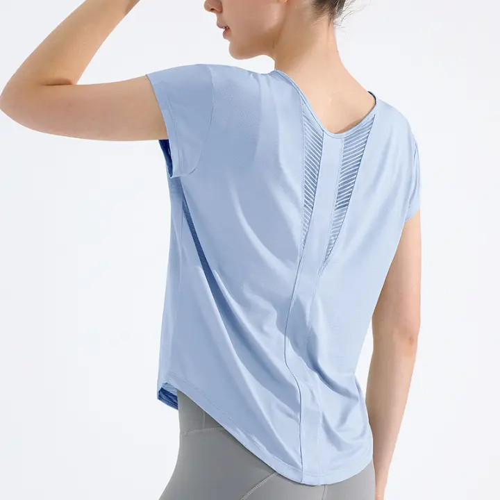 Camiseta transpirable de manga corta para mujer, camisa holgada para correr, perfecta para Yoga o gimnasio, Ideal para baile o Fitness - 1