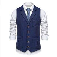 Chaleco de Tweed Grueso de Moda Retro para Hombres Chaleco de Fiesta de Ocio Casual Británico con Múltiples Bolsillos - details 11