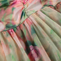 BUNO-Vestidos fruncidos para mujer con estampado floral, vestido elegante dividido a la moda para vacaciones de verano - details 9