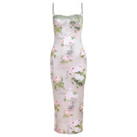 BUNO-Vestidos de invitados de boda para mujer, fiesta de noche elástico para Vestido de satén, traje Floral elegante para Festival y Club nocturno, verano - details 7